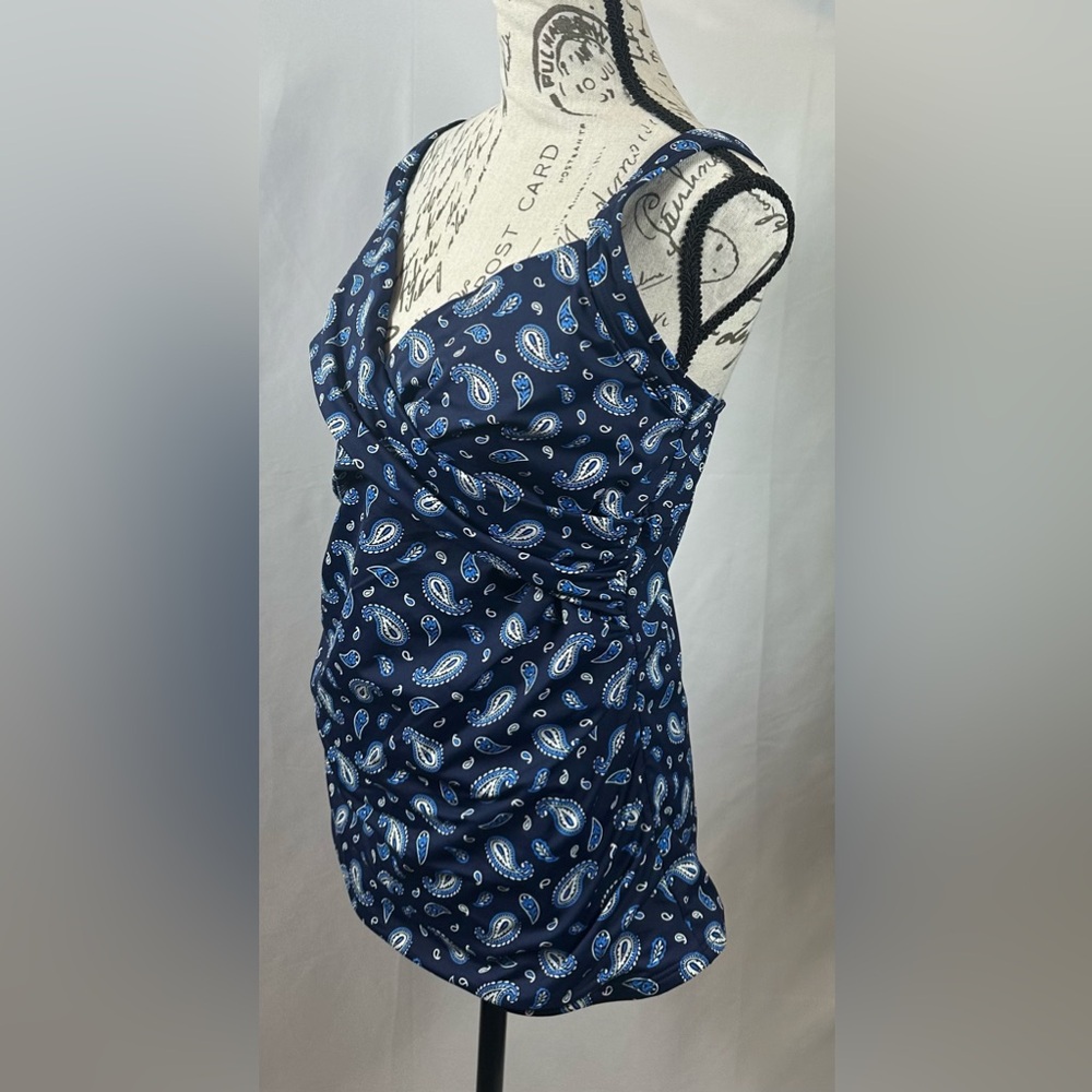 💜Lands' End Navy Swim Bra Tankini with Patterned Trim - Picture 11 of 11